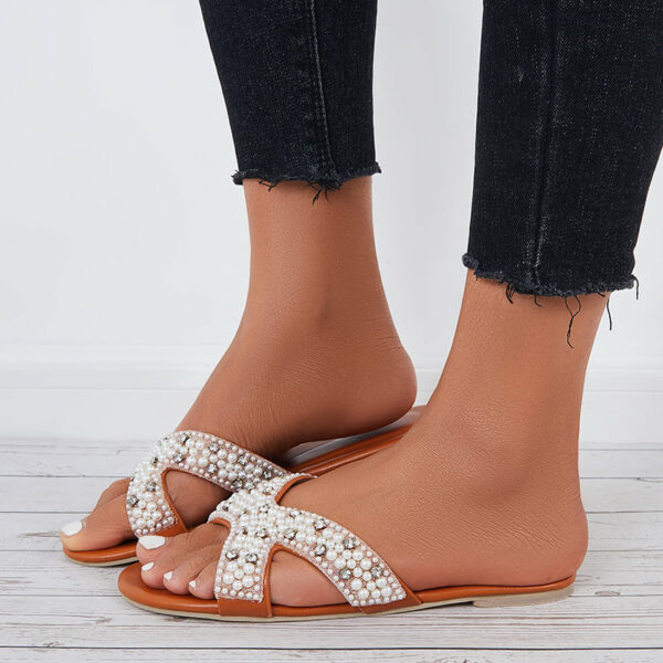 Crisscross Pearl Slides Open Toe Slip on Sandals - Image 2