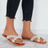 Crisscross Pearl Slides Open Toe Slip on Sandals