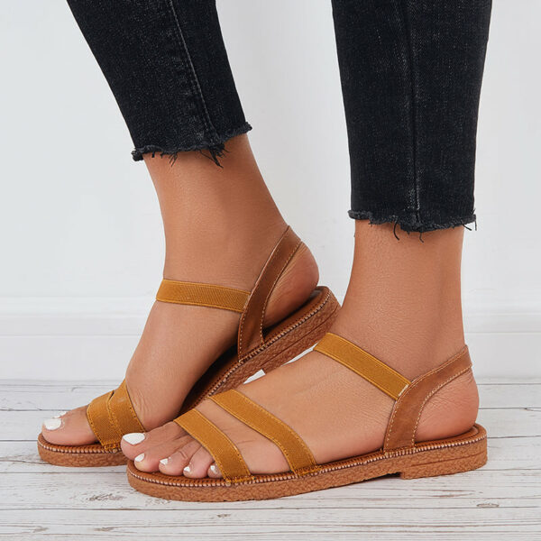 Women Wide Elastic Cross Strap Flat Sandals Open Toe Dressy Sandals - Image 6
