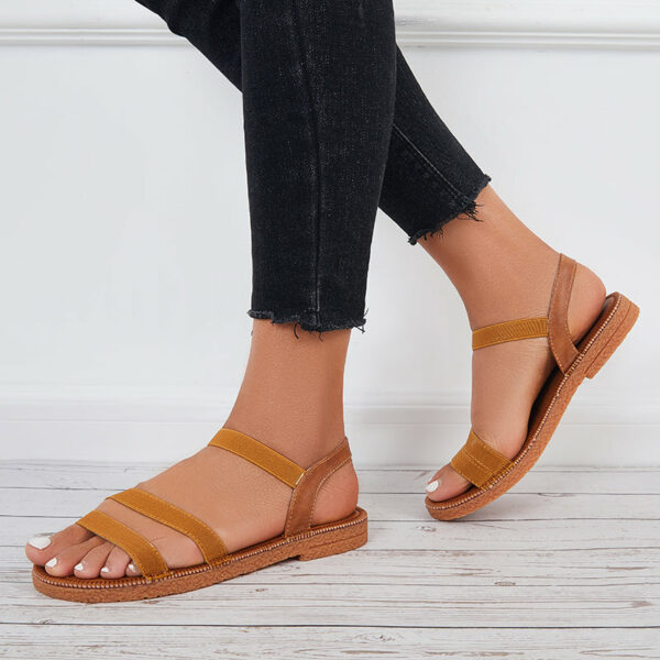 Women Wide Elastic Cross Strap Flat Sandals Open Toe Dressy Sandals - Image 7