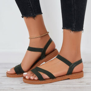 Women Wide Elastic Cross Strap Flat Sandals Open Toe Dressy Sandals