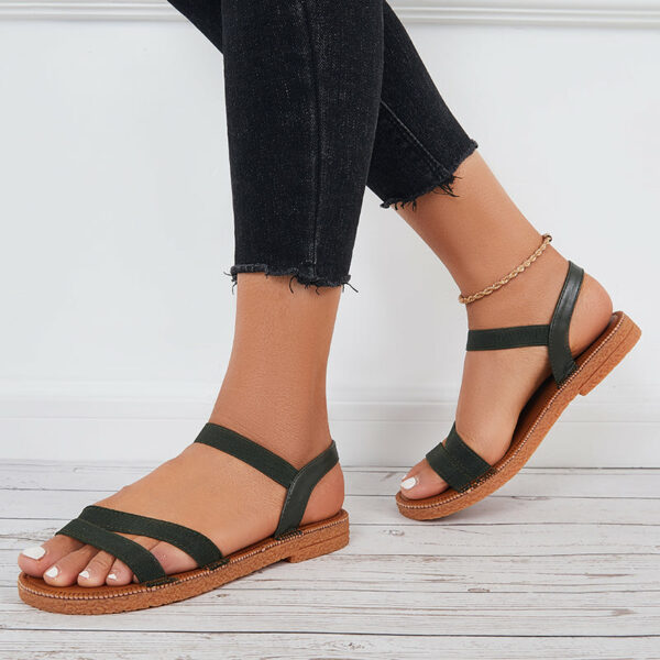 Women Wide Elastic Cross Strap Flat Sandals Open Toe Dressy Sandals - Image 2
