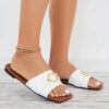 Women Square Toe Slide Sandals Ring Decor Flat Slippers