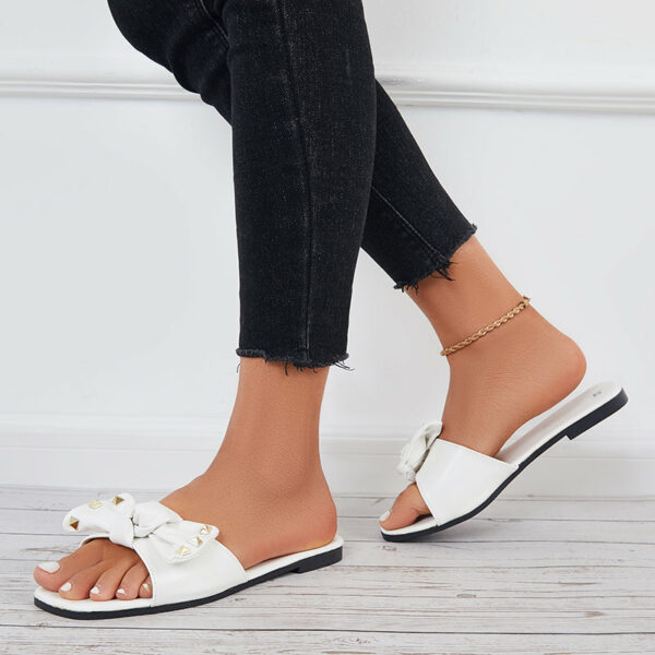 Bowknot Flat Slide Sandals Square Toe Beach Slippers - Image 3
