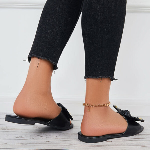 Bowknot Flat Slide Sandals Square Toe Beach Slippers - Image 8
