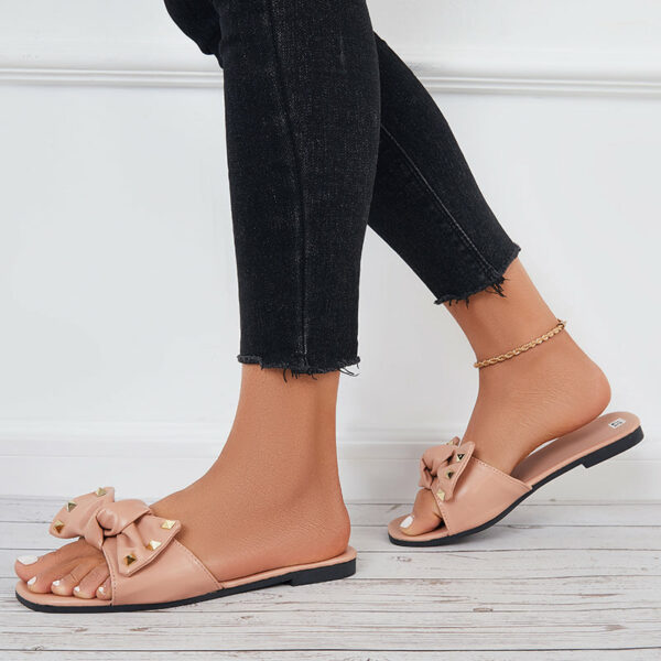 Bowknot Flat Slide Sandals Square Toe Beach Slippers - Image 12