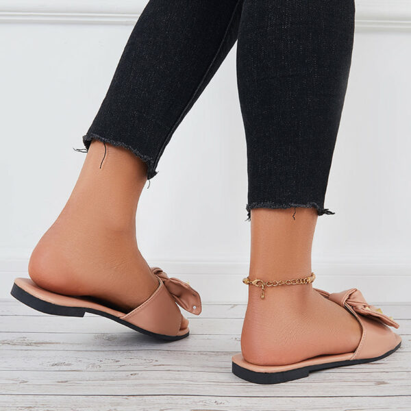 Bowknot Flat Slide Sandals Square Toe Beach Slippers - Image 13