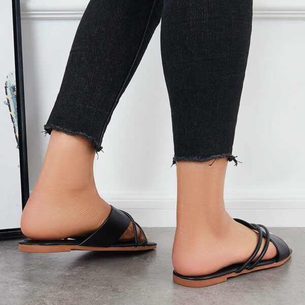 Women Criss Cross Slide Sandals Square Toe Cross Straps Flat Slippers - Image 5