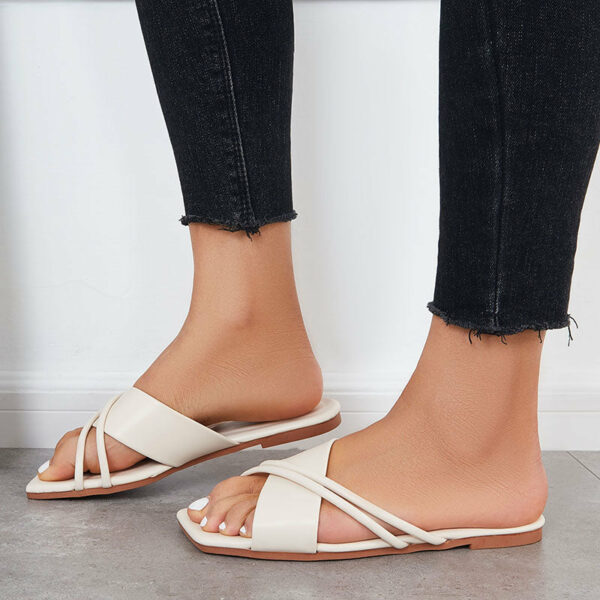 Women Criss Cross Slide Sandals Square Toe Cross Straps Flat Slippers - Image 10