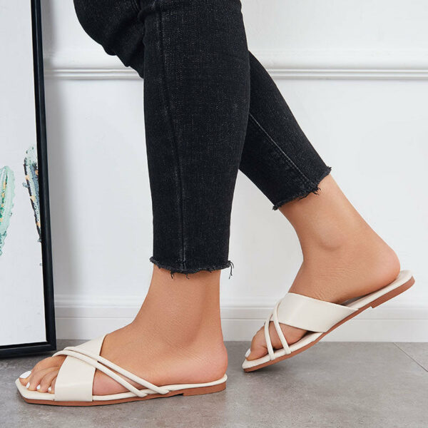 Women Criss Cross Slide Sandals Square Toe Cross Straps Flat Slippers - Image 6