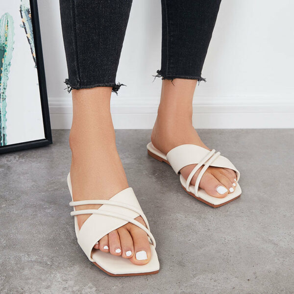 Women Criss Cross Slide Sandals Square Toe Cross Straps Flat Slippers - Image 7