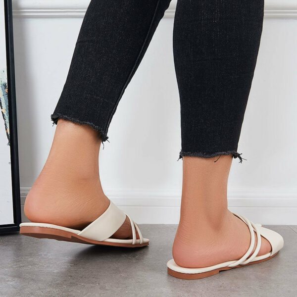 Women Criss Cross Slide Sandals Square Toe Cross Straps Flat Slippers - Image 9