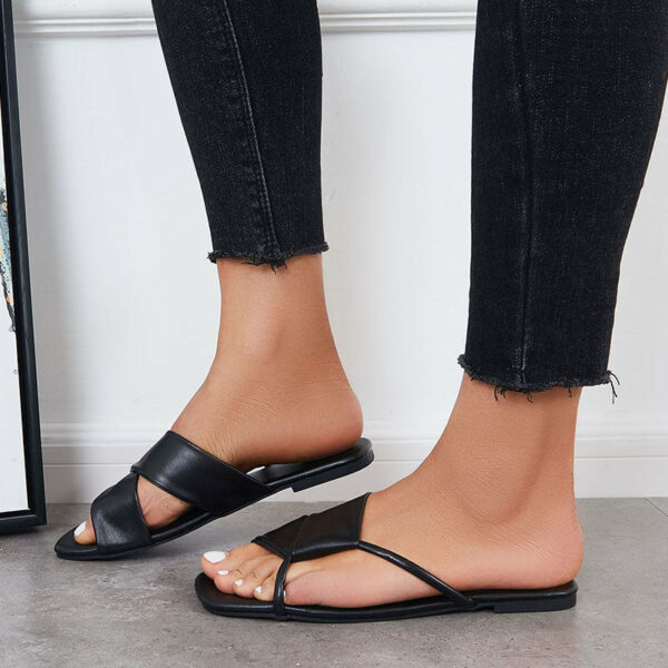 Criss Cross Slide Sandals Casual Square Toe Flat Slippers - Image 2