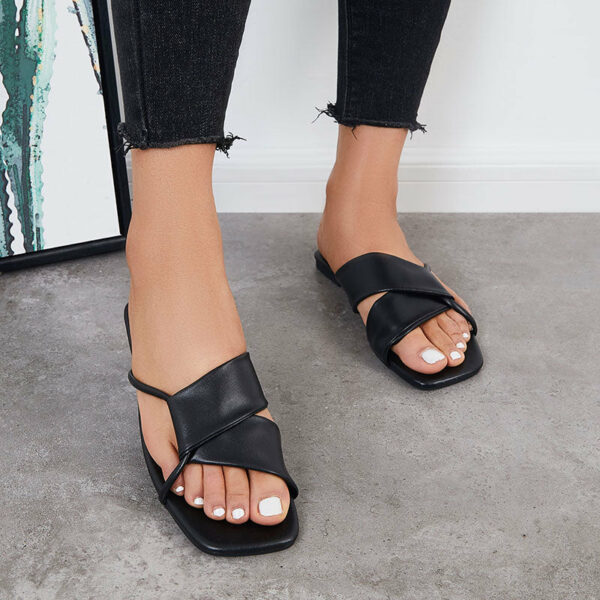 Criss Cross Slide Sandals Casual Square Toe Flat Slippers