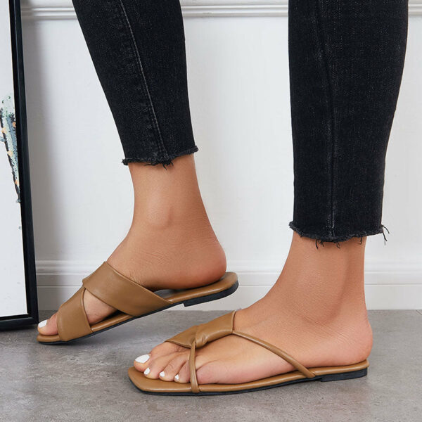 Criss Cross Slide Sandals Casual Square Toe Flat Slippers - Image 10