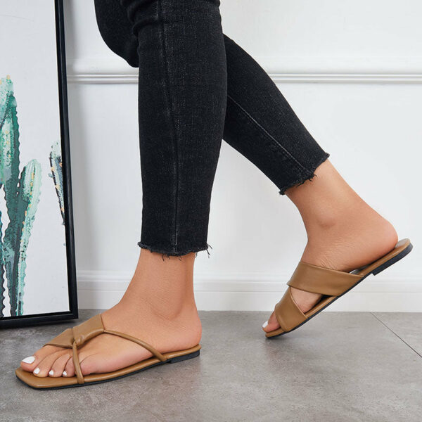 Criss Cross Slide Sandals Casual Square Toe Flat Slippers - Image 7