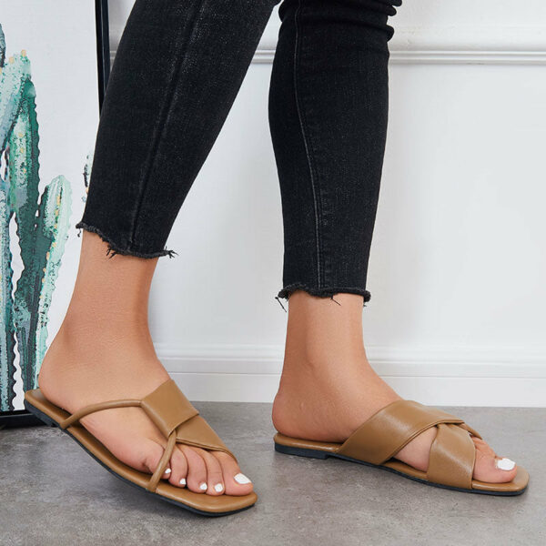 Criss Cross Slide Sandals Casual Square Toe Flat Slippers - Image 8
