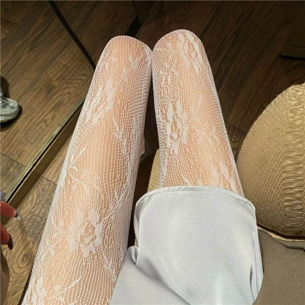 Sexy Black White Hollowed Lace Mesh Stockings Bottomed Pantyhose Japanese Goth Floral Rattan Stocking Hot Classic Tights